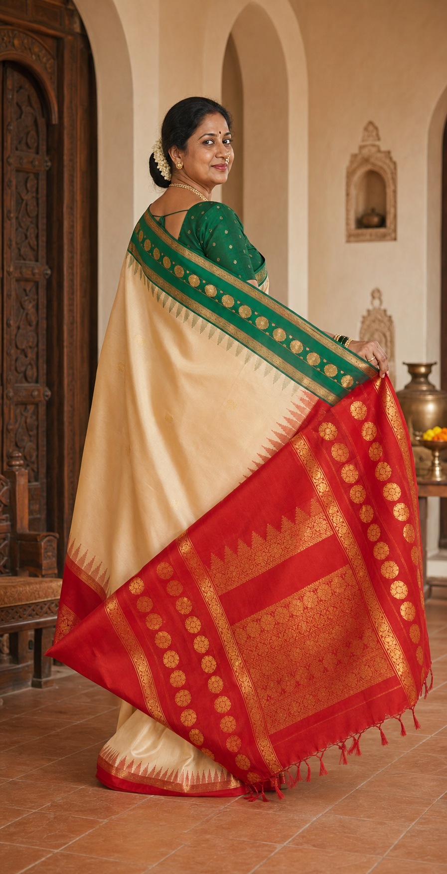Kamalam Pink Paithani worn back