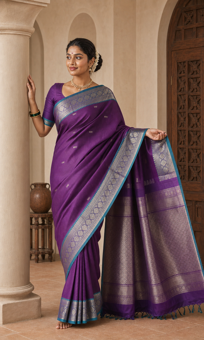 Nabhomani Purple Gadwal worn front