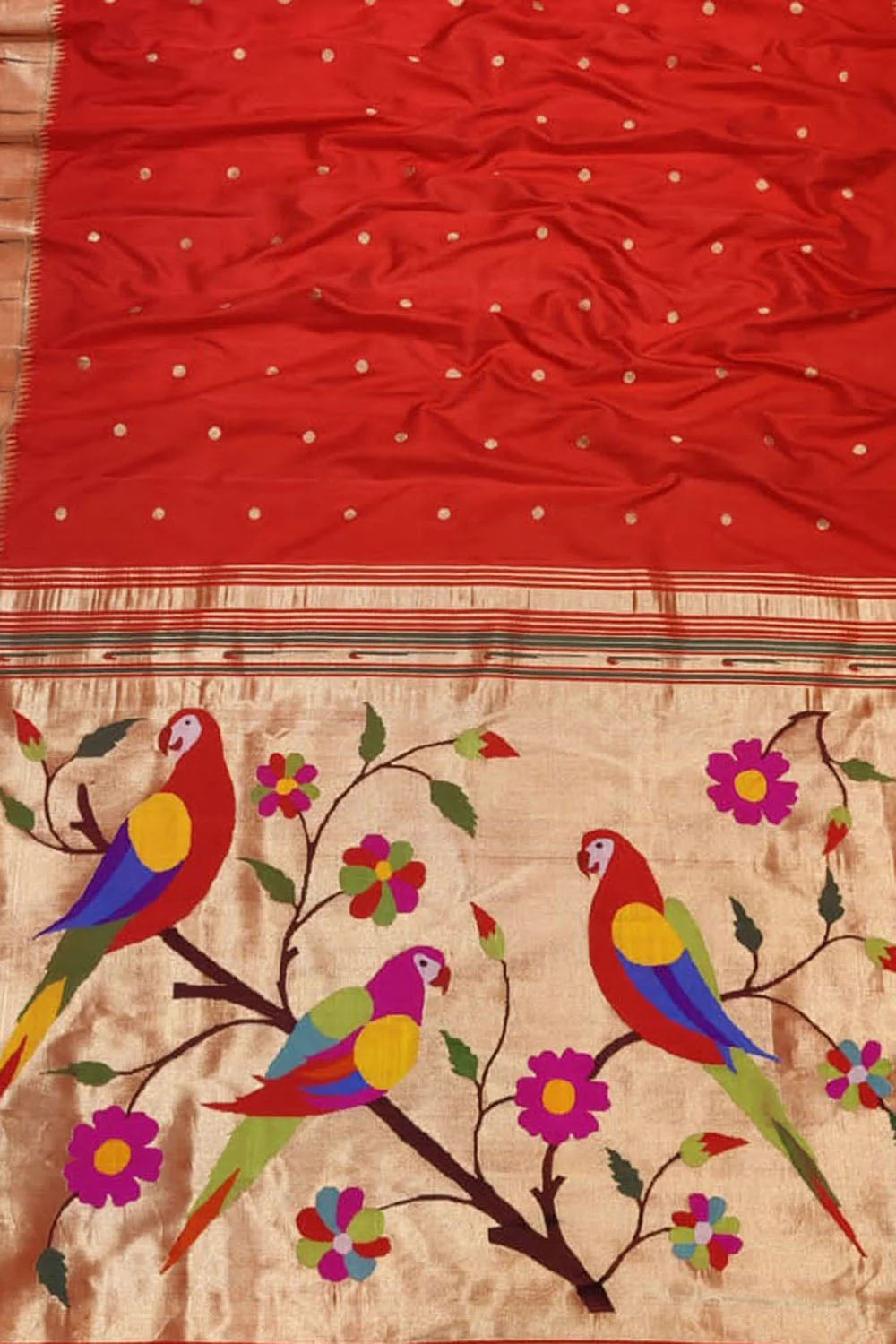 Popat Red Paithani flat lay