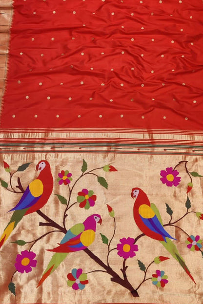 Popat Red Paithani flat lay