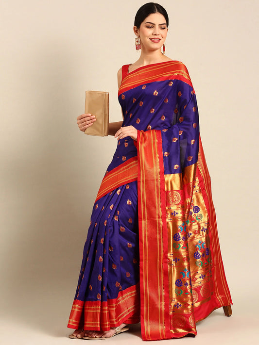 Usha Indigo Paithani flat lay
