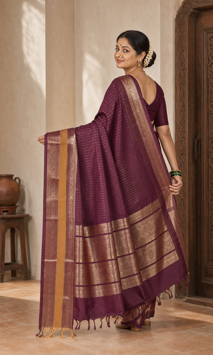 Madira Wine Handloom Silk worn back