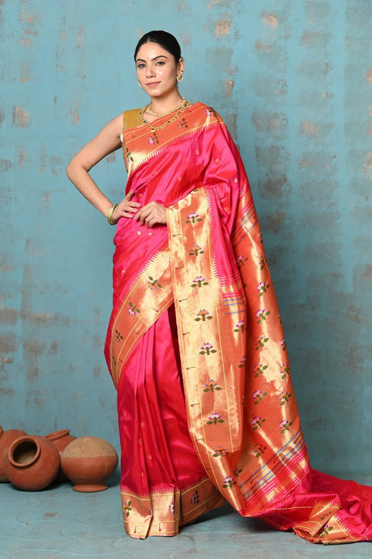 Gulnaar Pink Paithani flat lay