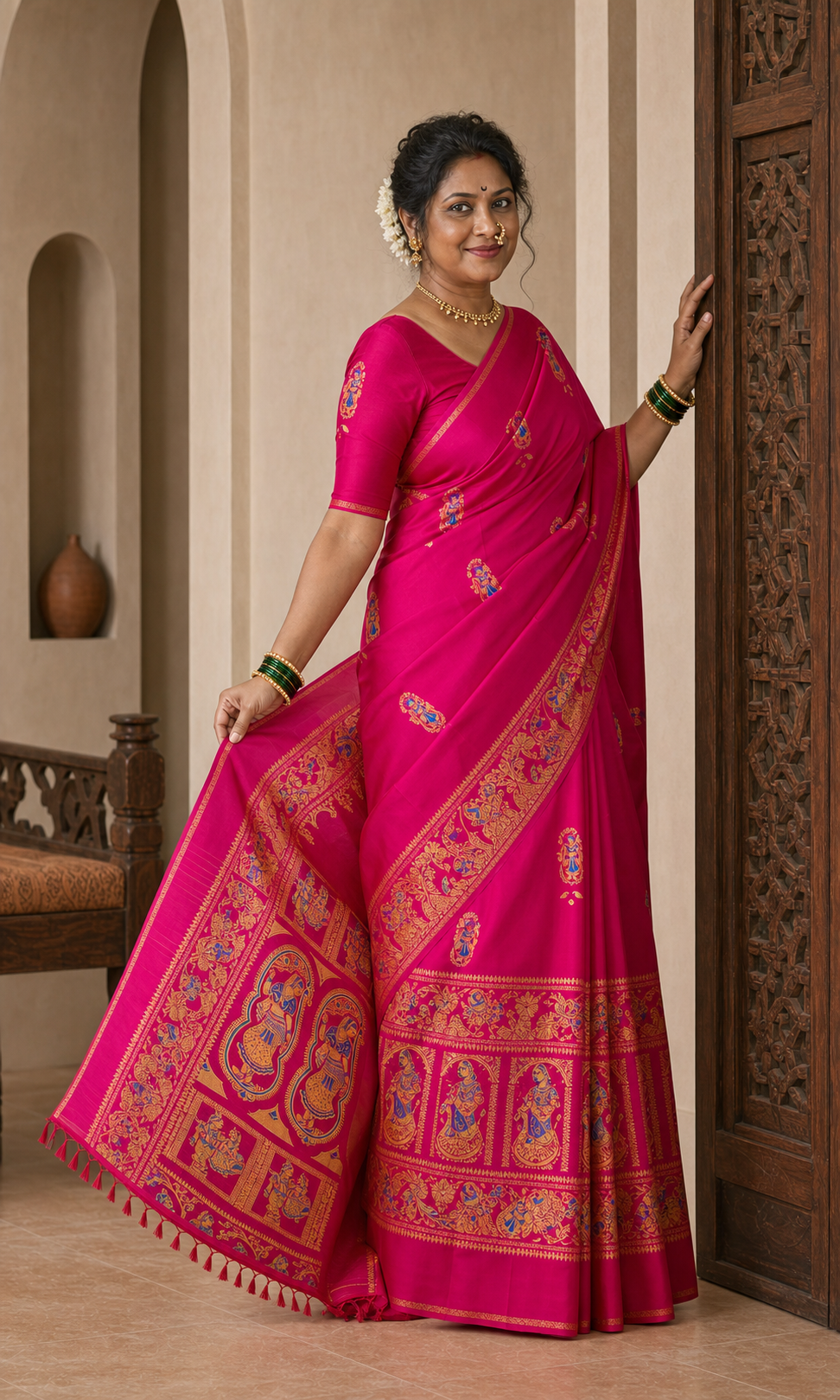 Alpana Pink Baluchari worn back