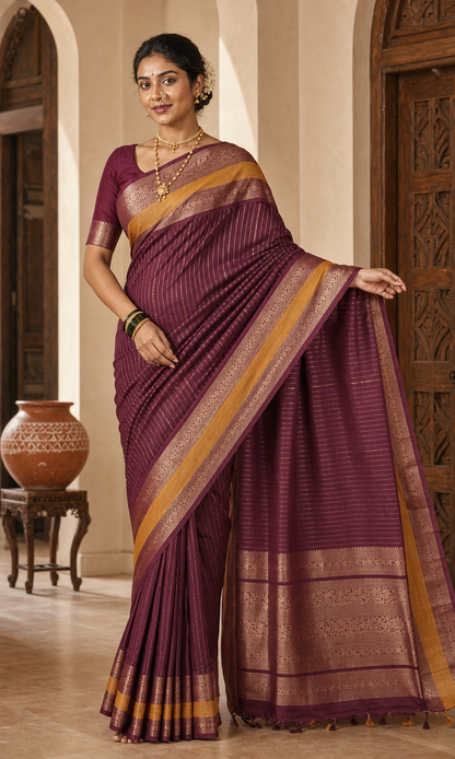 Madira Wine Handloom Silk worn front