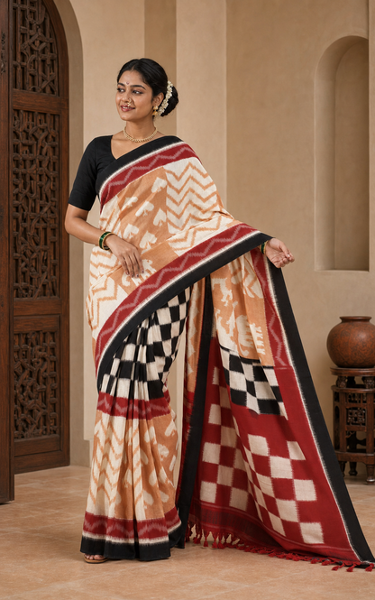 Indradhanu Multicolor Pochampally worn front