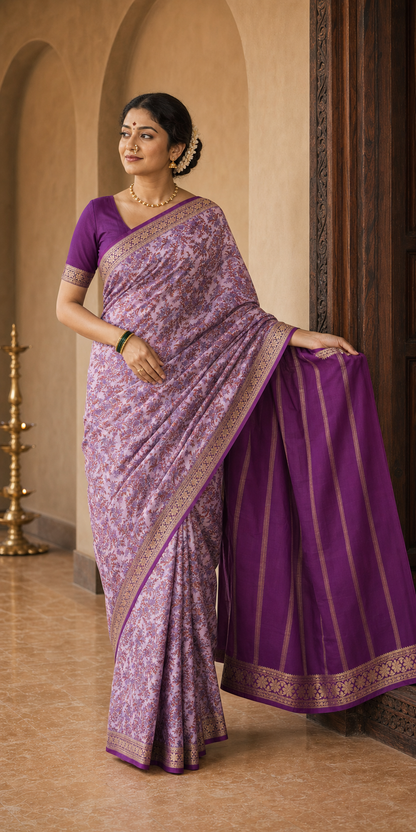 Nazneen Lilac Banarasi worn front