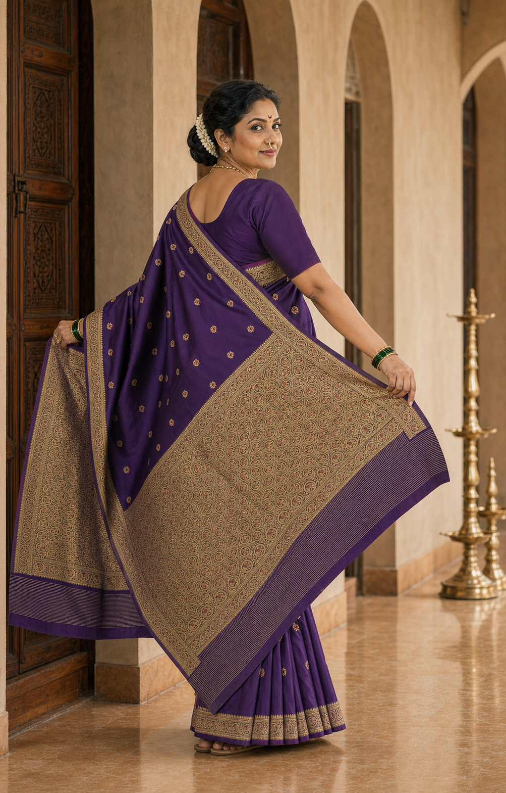 Rajguni Purple Banarasi worn back