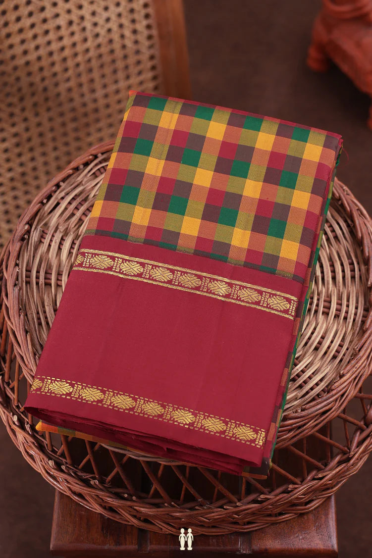 Karaikudi Maroon Chettinad flat lay