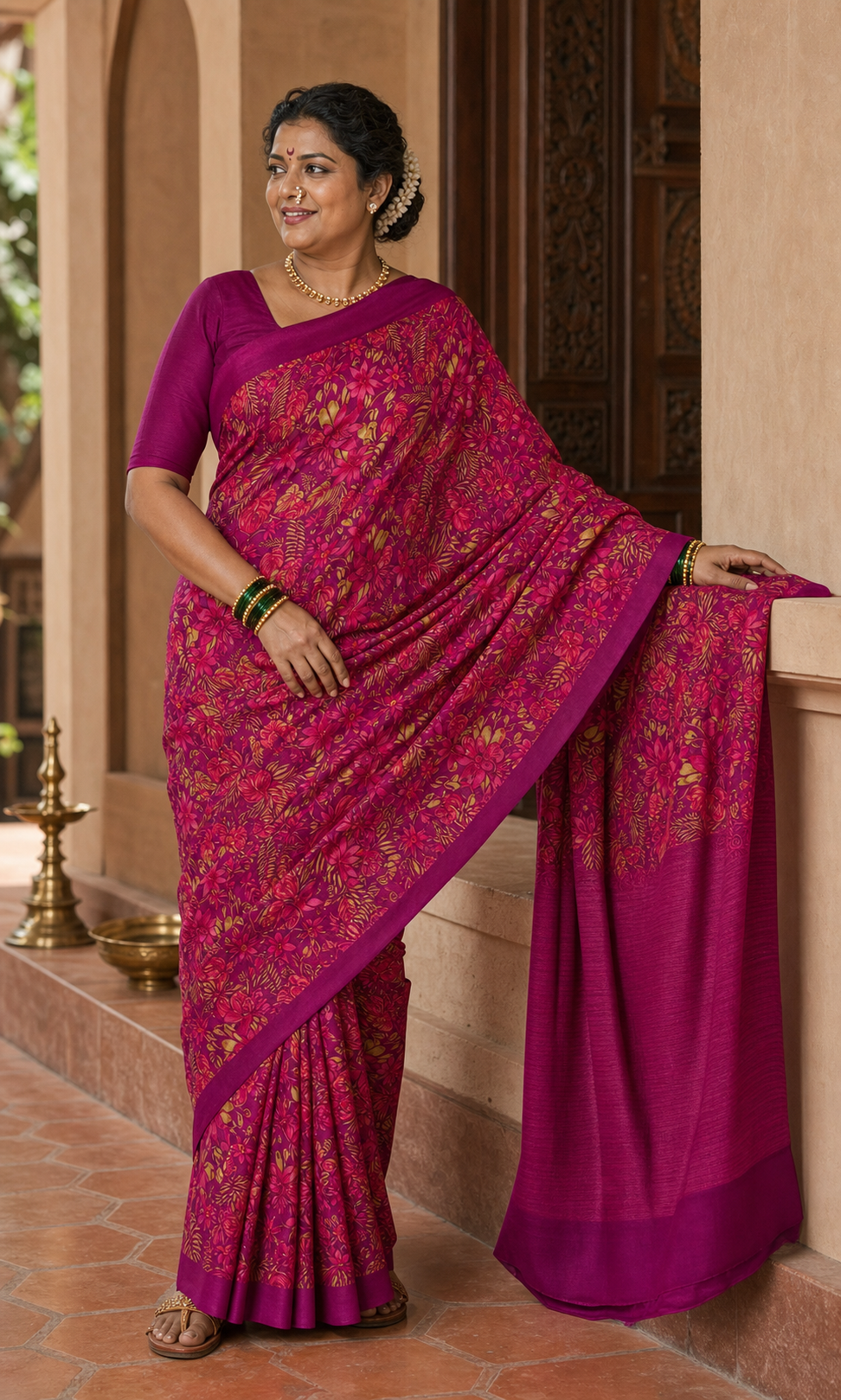 Vasanti Magenta Printed Silk worn back