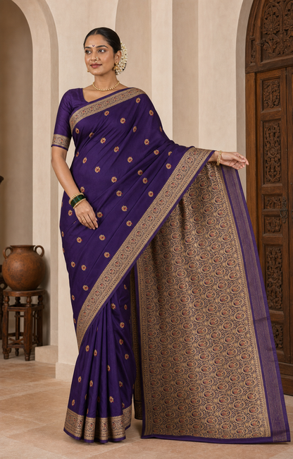 Rajguni Purple Banarasi worn front