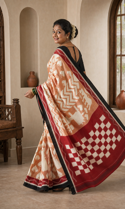 Indradhanu Multicolor Pochampally worn back