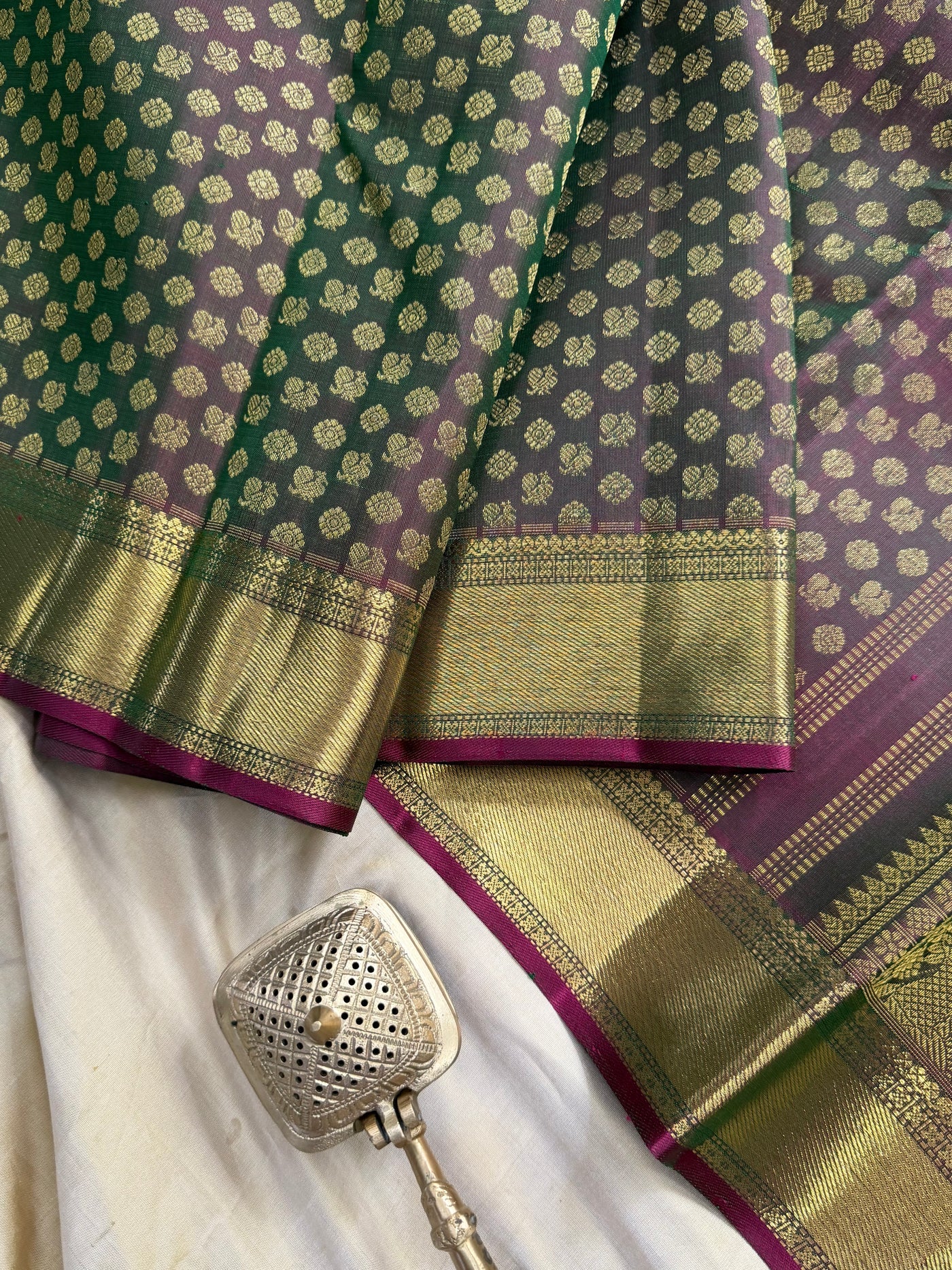 Ratnamala Green Kanjeevaram flat lay