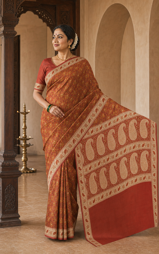 Ambar Rust Banarasi worn front
