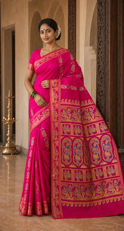 Alpana Pink Baluchari worn front