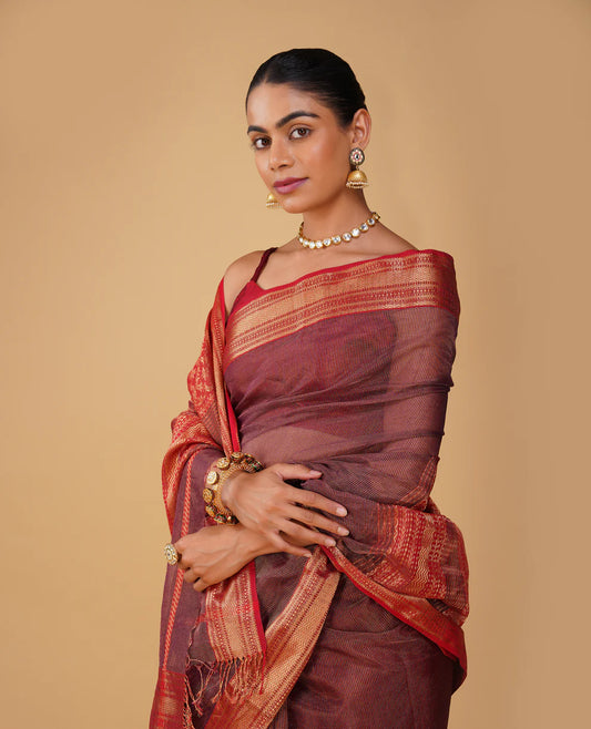 Tamra Copper Chanderi saree
