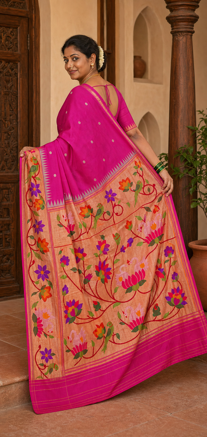Pushparani Rani Pink Paithani worn back