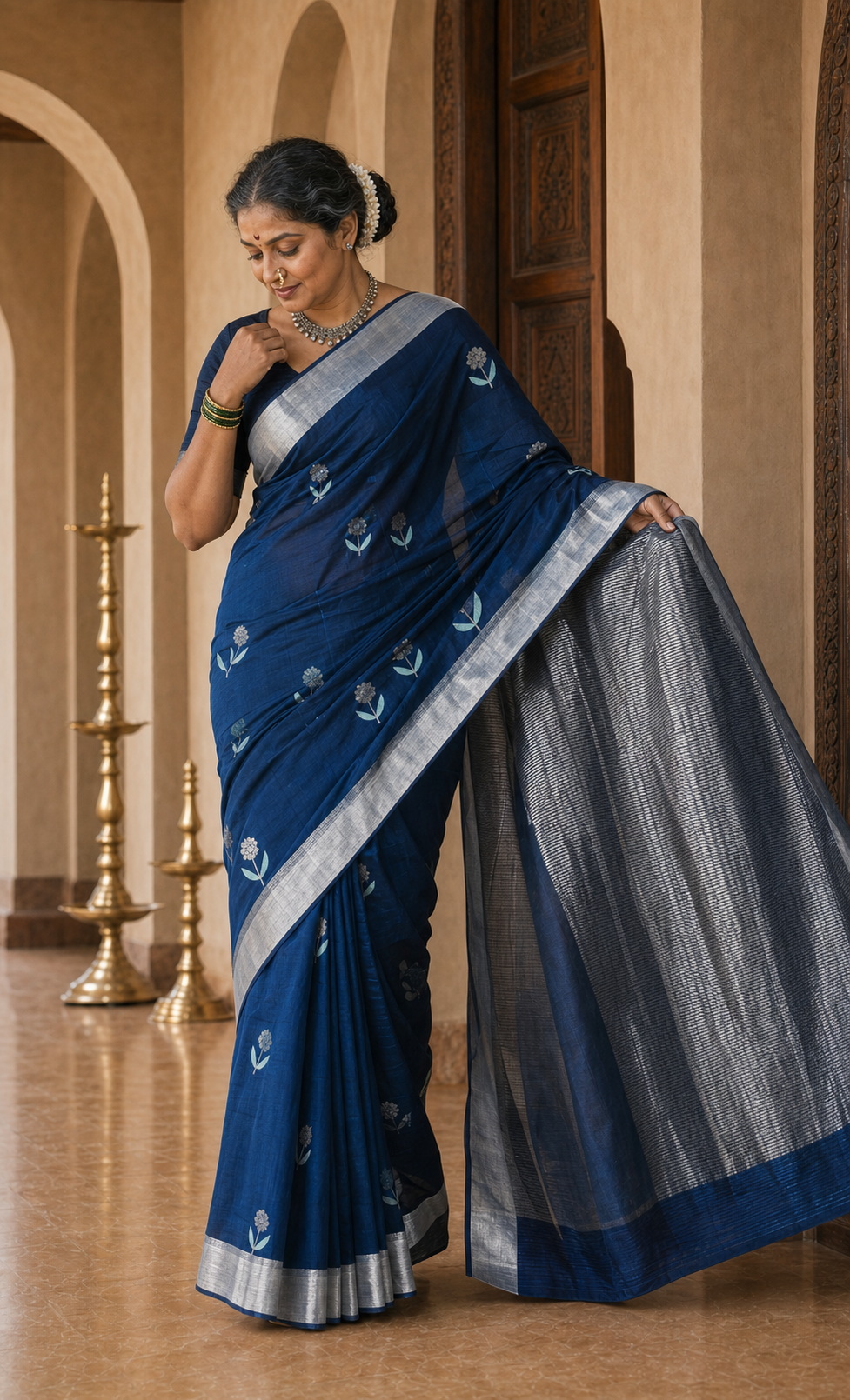 Ambara Blue Chanderi worn back