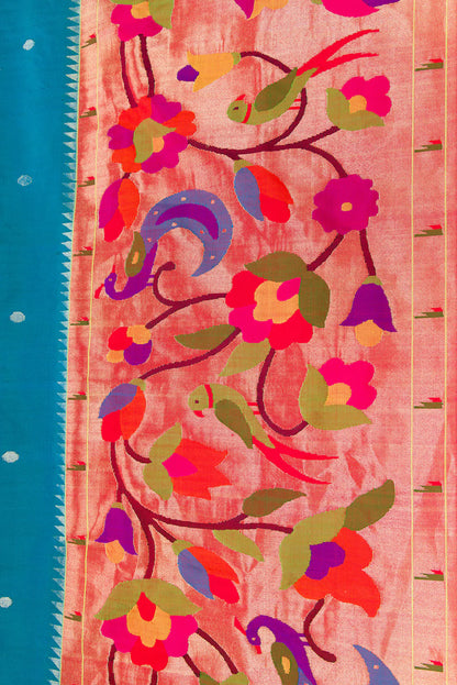 Neelkanth Peacock Blue Paithani flat lay