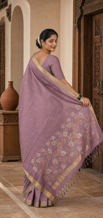 Sandhya Mauve Mysore Silk worn back