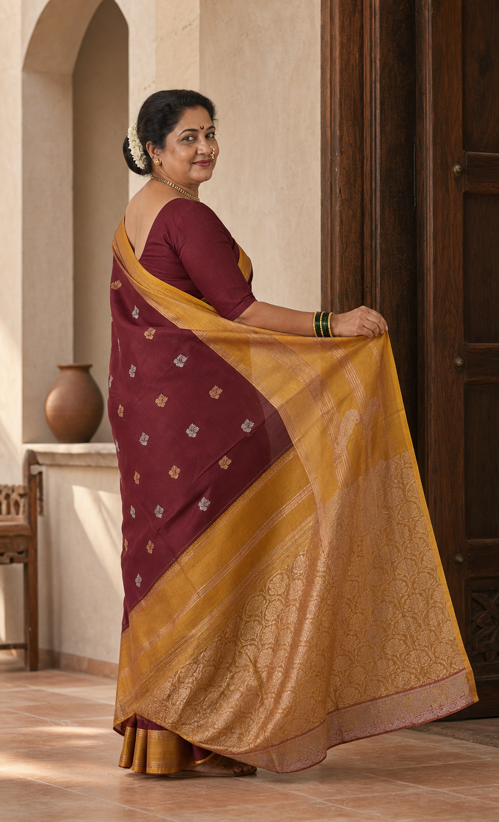 Jamuna Blue Uppada worn back