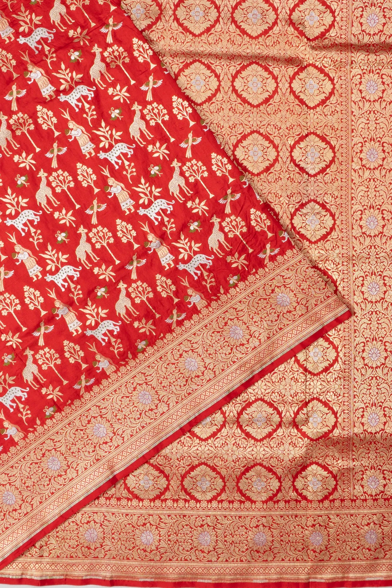 Mrigaya Red Banarasi flat lay