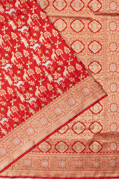 Mrigaya Red Banarasi flat lay