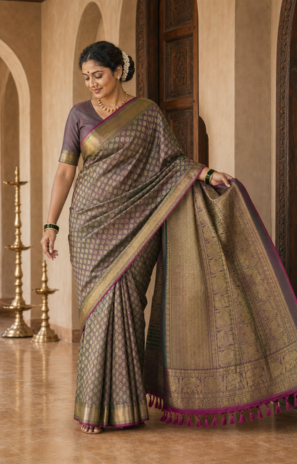 Ratnamala Green Kanjeevaram worn back