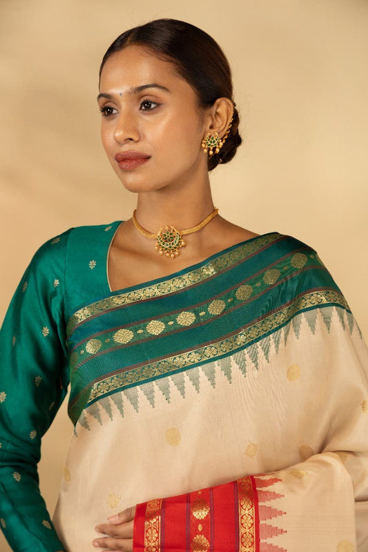 Gopuram Ivory Kanjeevaram saree
