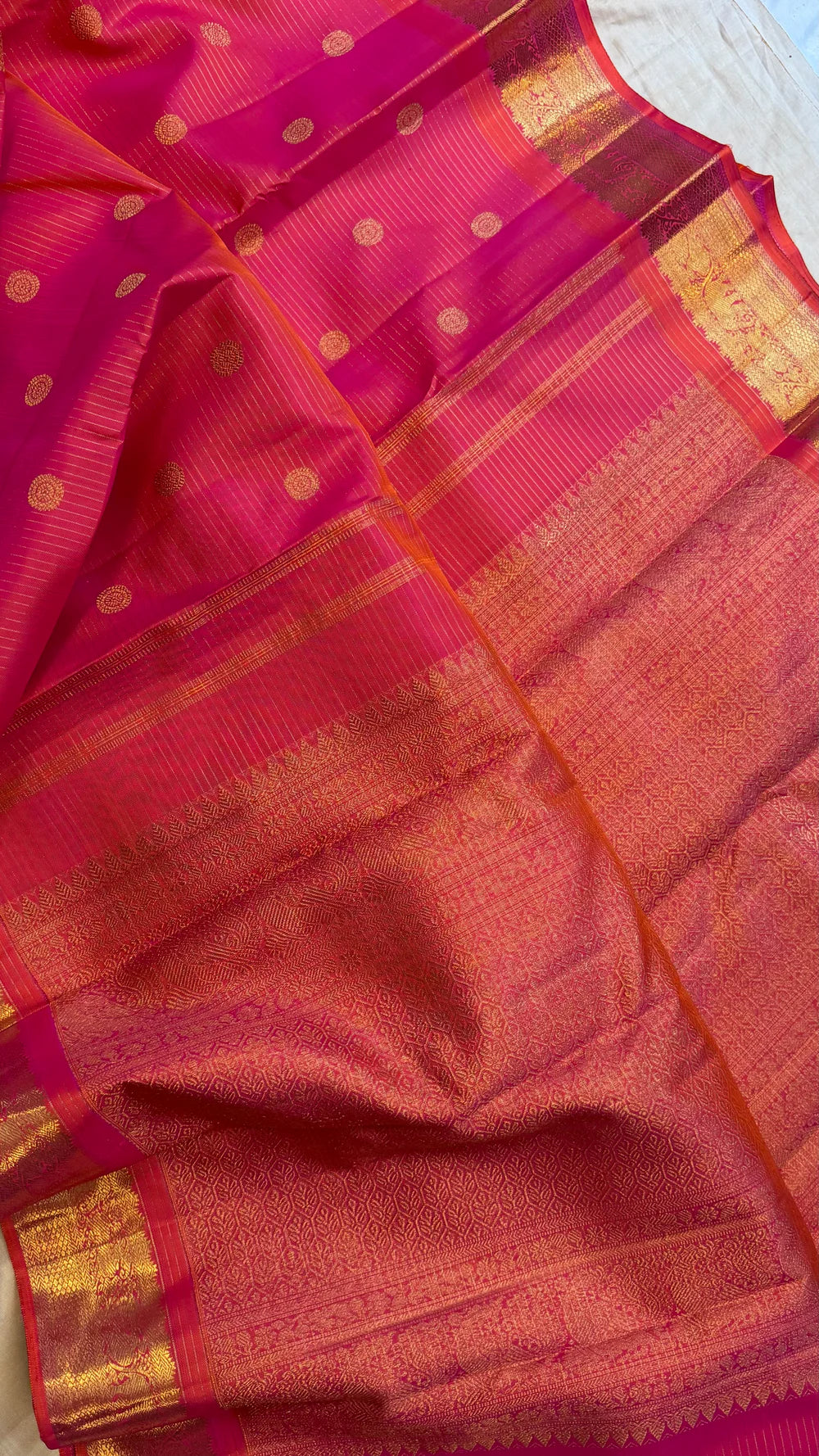 Lakshmi Rani Pink Kanjeevaram flat lay