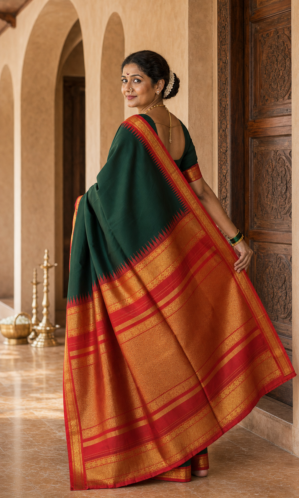 Haritima Green Gadwal worn back