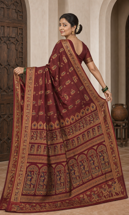 Kahaani Maroon Baluchari worn back
