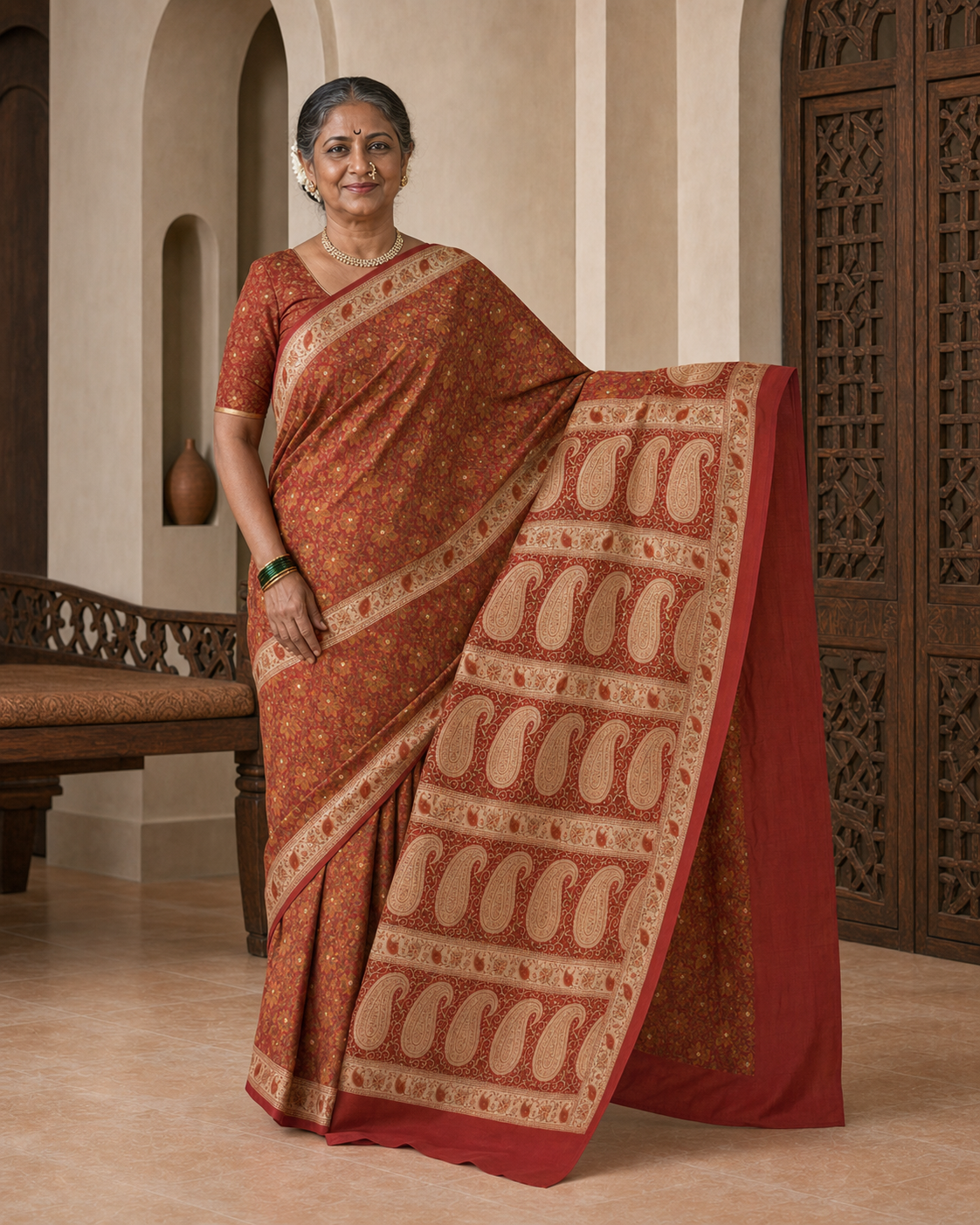 Ambar Rust Banarasi worn back