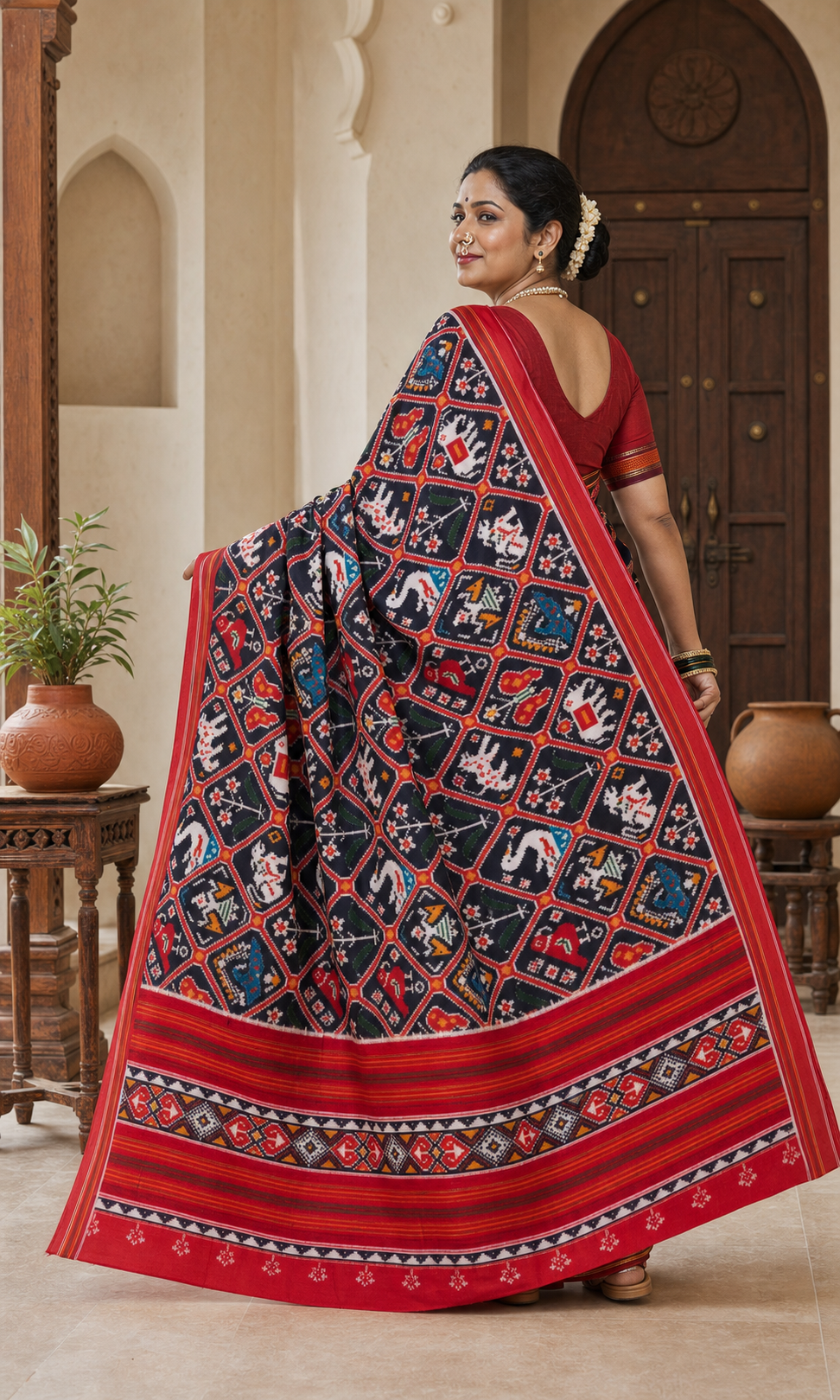 Narikunjar Red Patola worn back