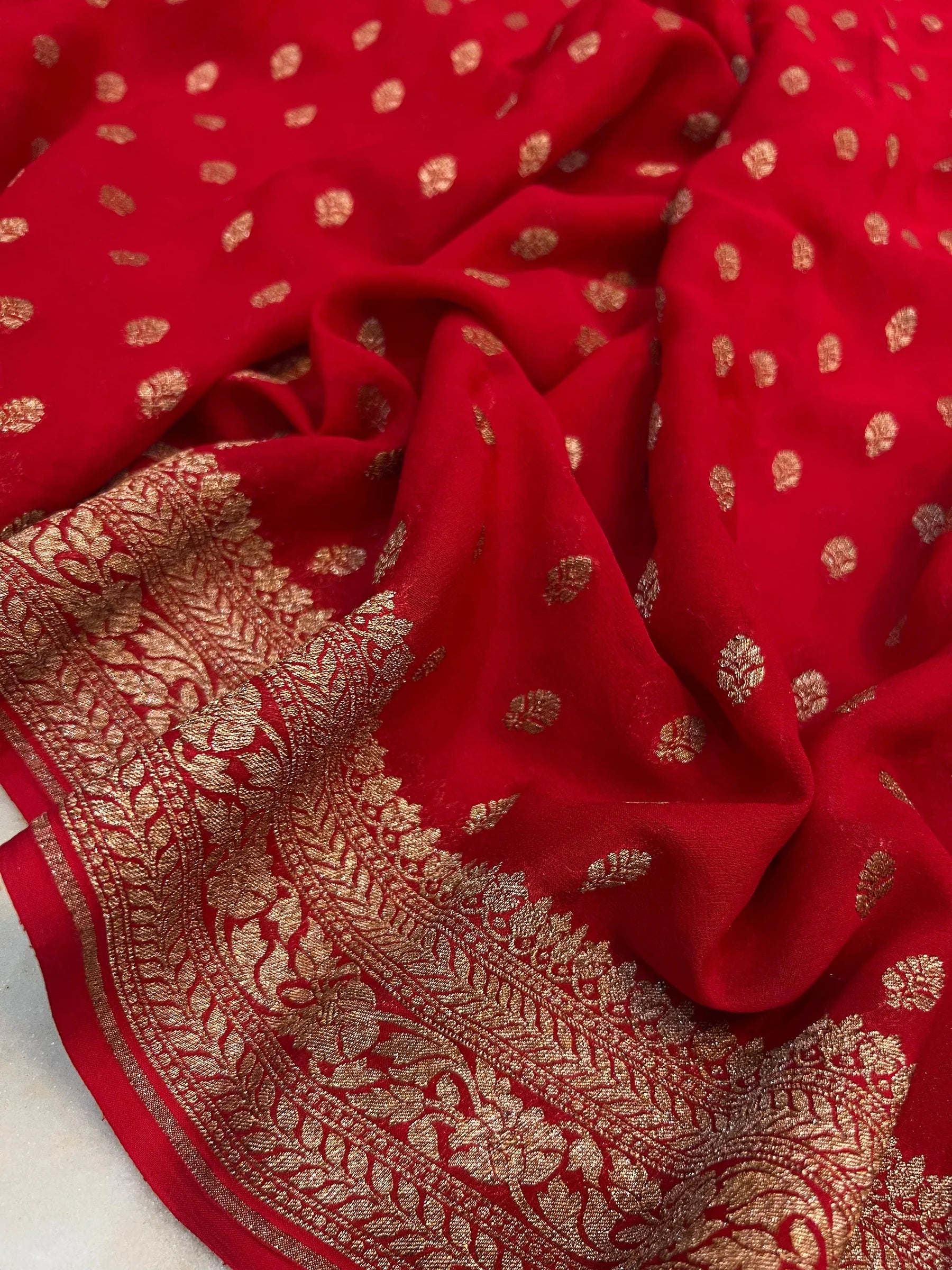 Lahza Red Banarasi flat lay