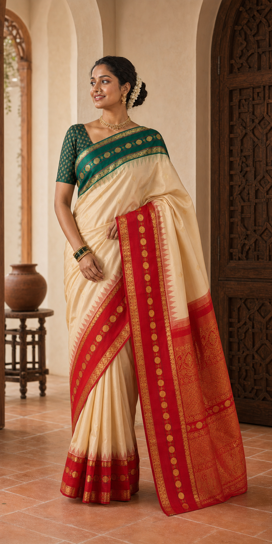 Kamalam Pink Paithani worn front
