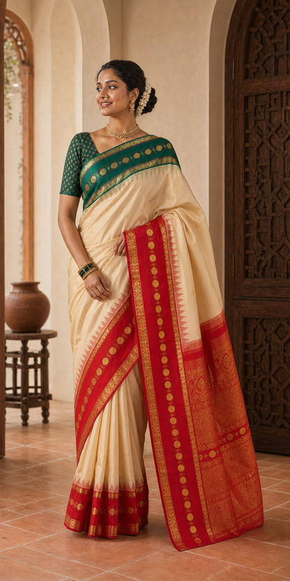 Kamalam Pink Paithani worn front