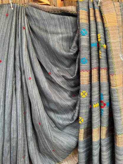 Dhoomil Grey Tussar flat lay