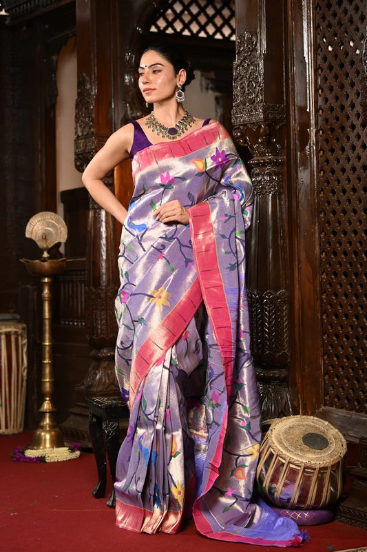 Mayuri Lilac Paithani flat lay