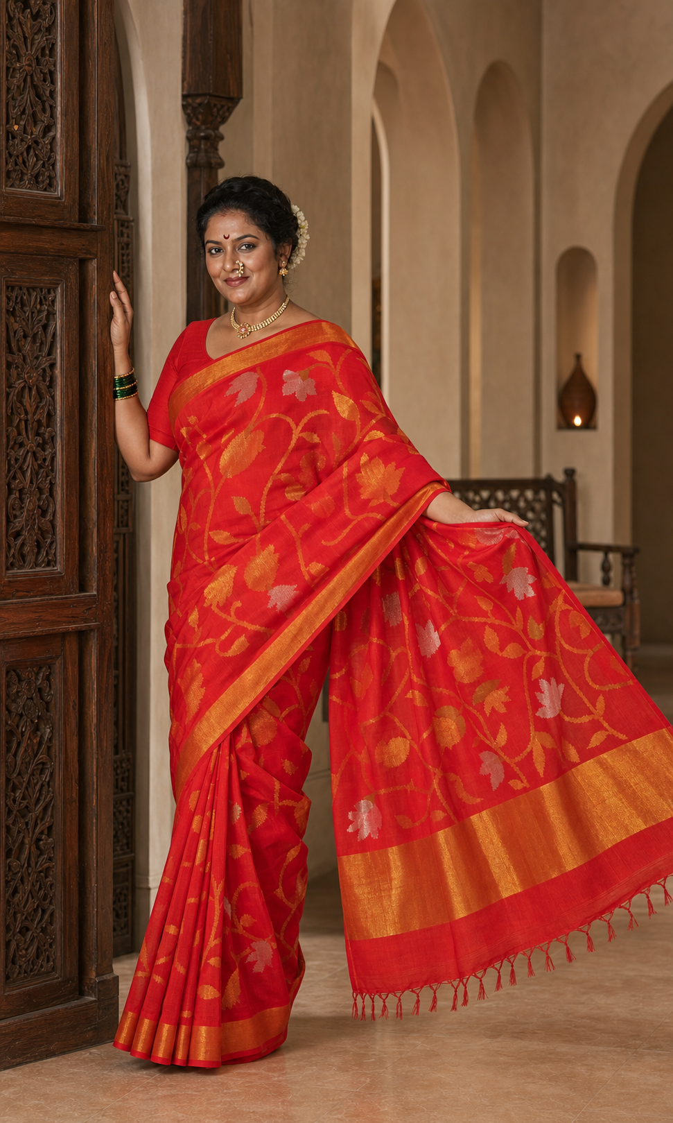 Sindoori Vermilion Banarasi worn back