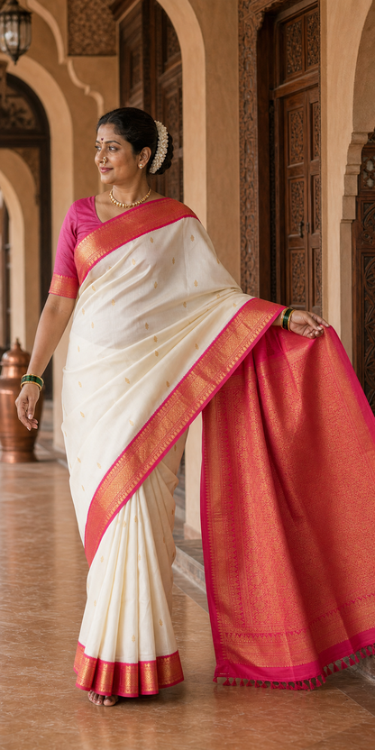 Malini Ivory Kanjeevaram worn back