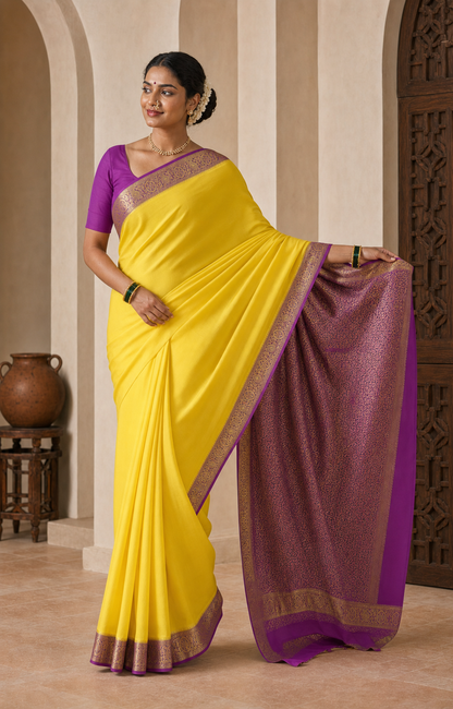 Haldi Yellow Mysore Silk worn front