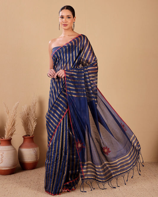 Ratri Navy Handloom Silk saree