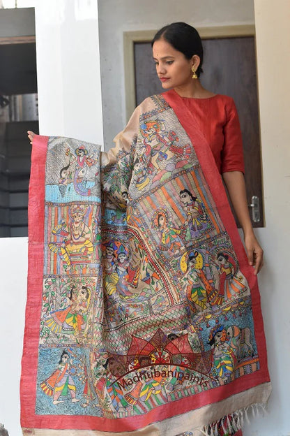 Mithila Beige Tussar saree