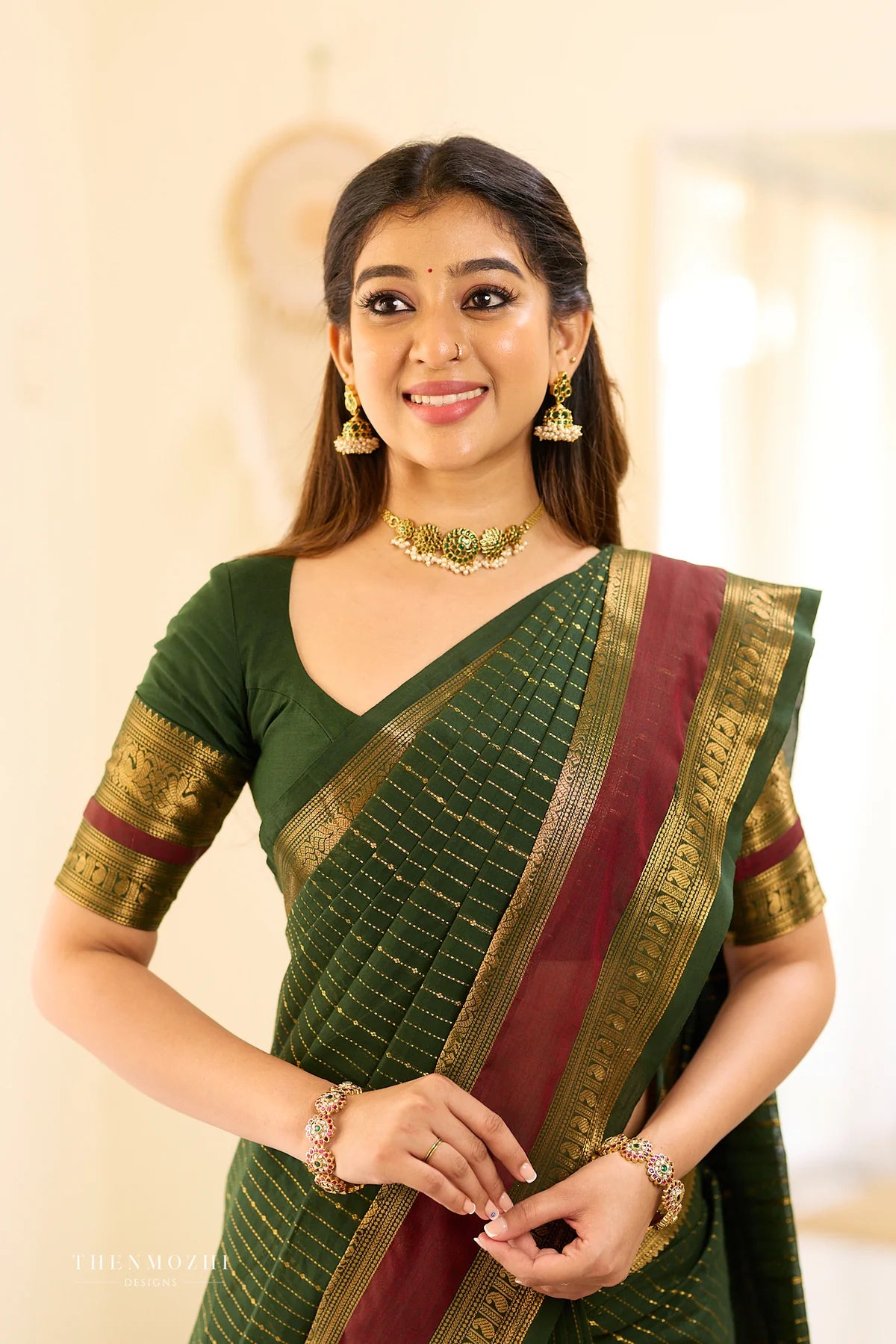 Reva Green Maheshwari saree