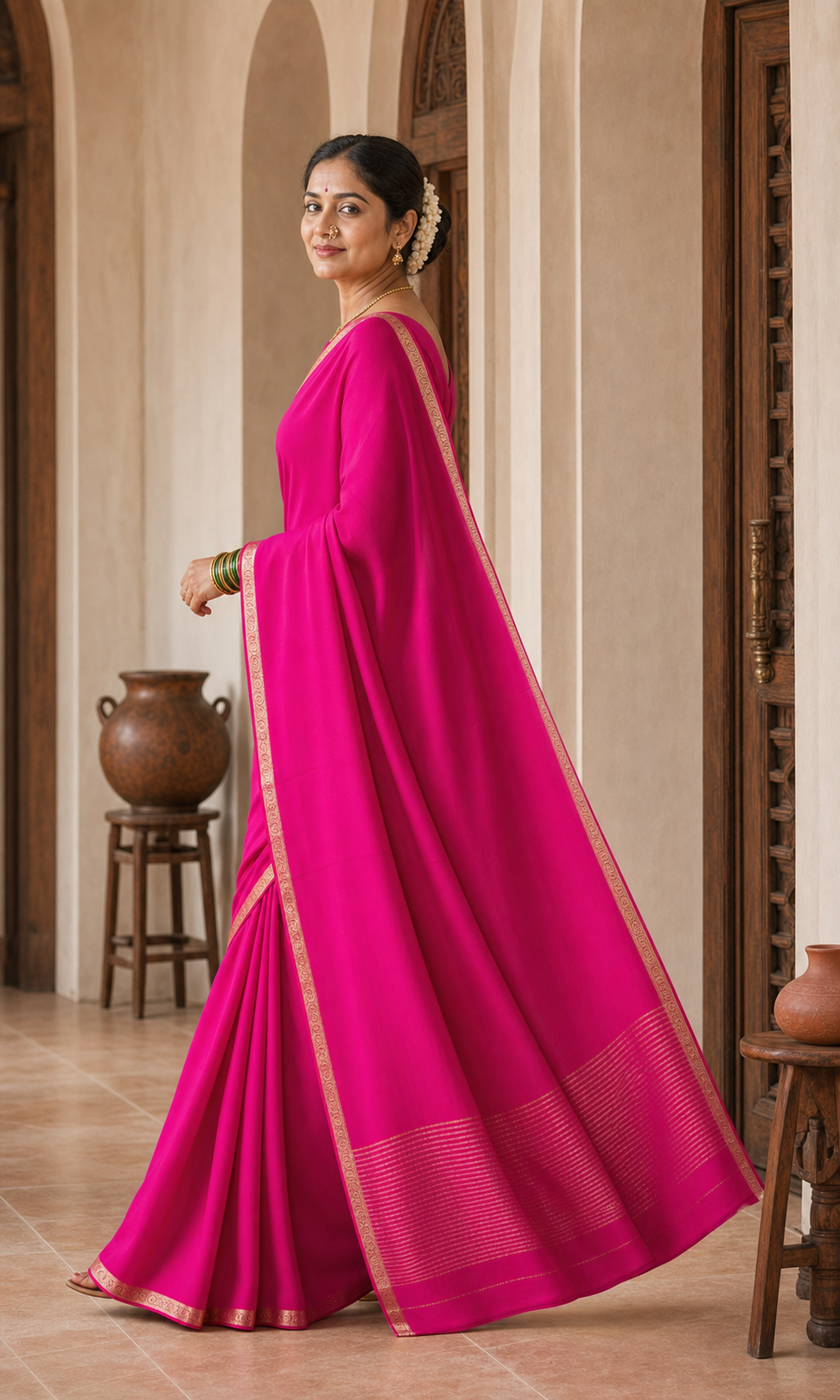 Gulaal Rani Pink Mysore Silk worn back