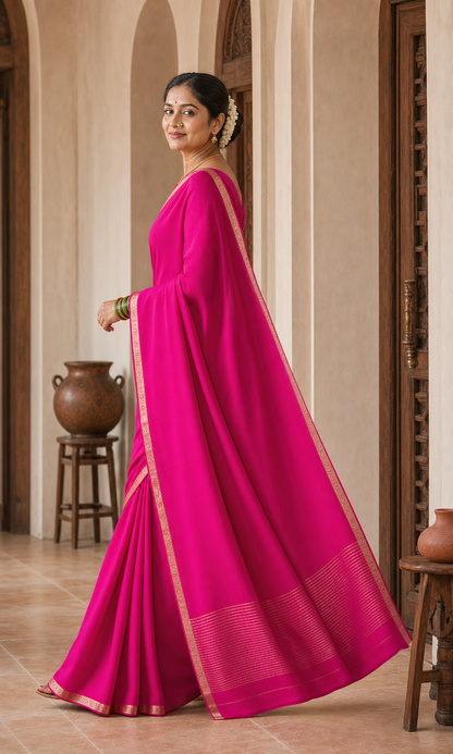 Gulaal Rani Pink Mysore Silk worn back