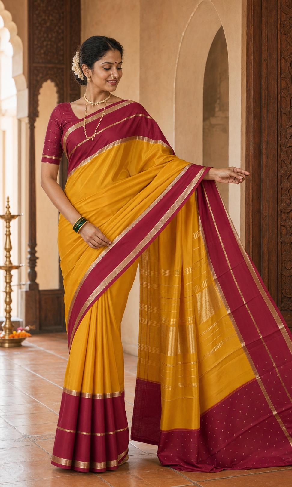 Chandani Purple Mysore Silk worn front
