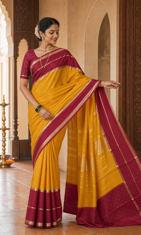 Chandani Purple Mysore Silk worn front