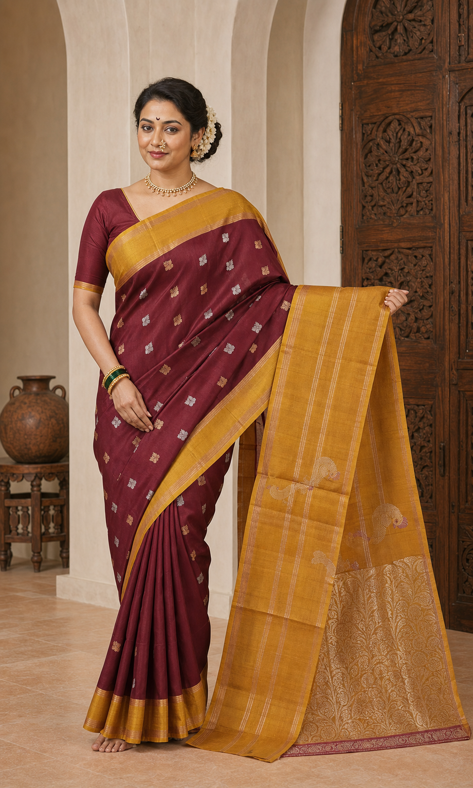 Jamuna Blue Uppada worn front